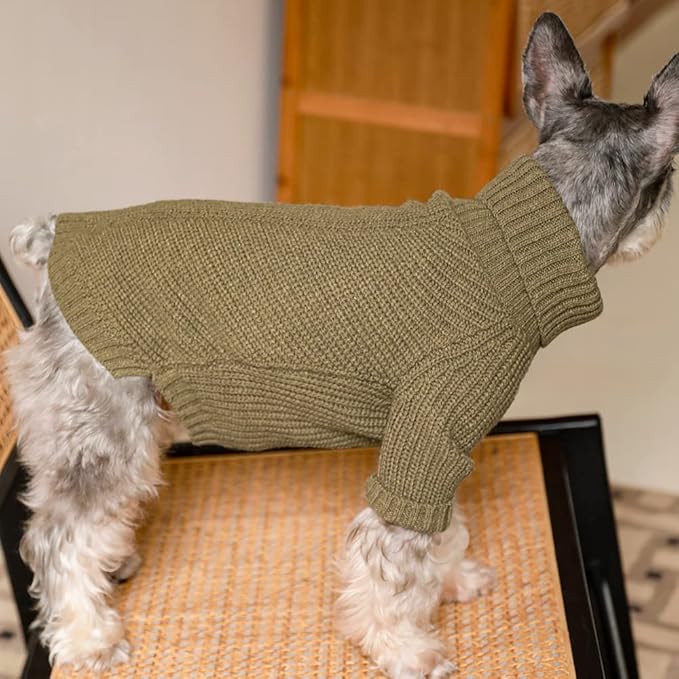 Thermal Knitted Dog Sweater Doggy Winter Coat Pet Clothes Doggie Turtleneck Jacket Puppy Outfits Cat Sweatsuit Sage Green Medium
